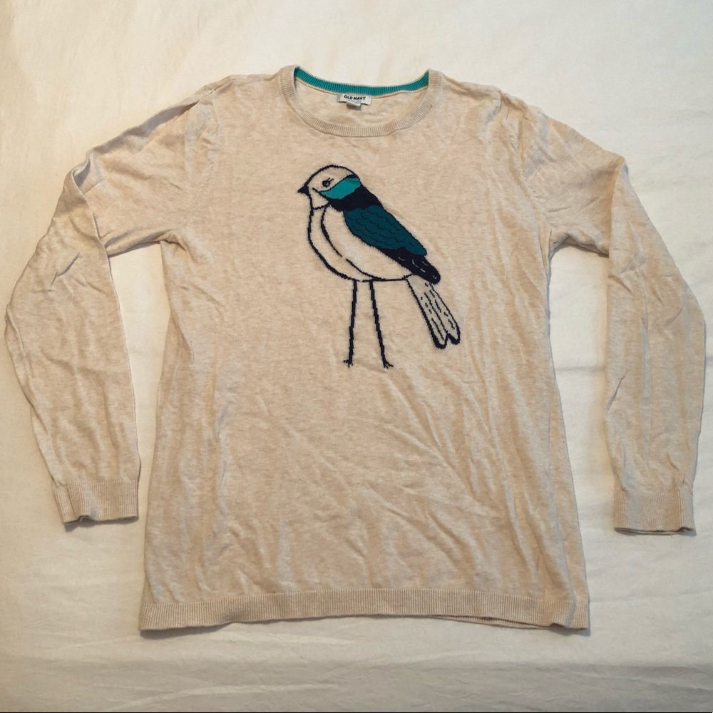 Oatmeal Cream Lightweight Sweater w/ Bird Design